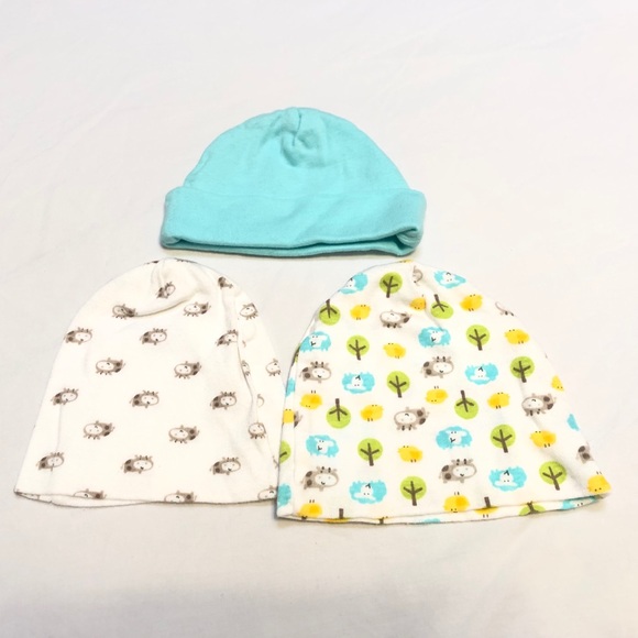 🧸NWOT Lot 3 newborn hats & 3 protective mittens - Picture 2 of 7
